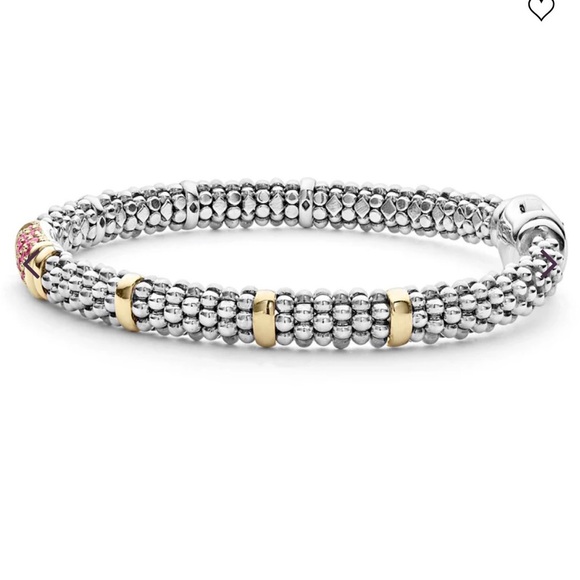 Lagos 6mm Caviar pink sapphire Bracelet 18K gold 925 silver - Picture 4 of 6